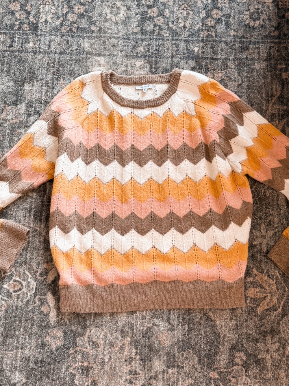 white birch Chevron Knit Sweater in Pink, Mustard & Brown